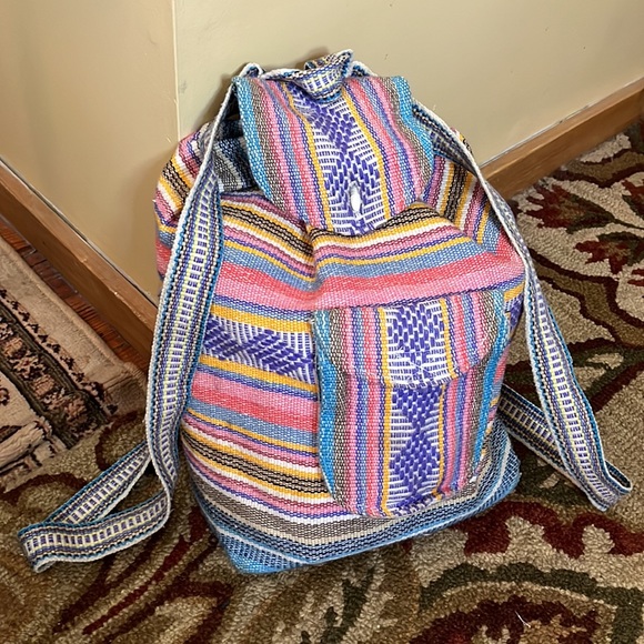 PINZON 100% Cotton Backpack Aztec Stripe / Geometric Summer Soft Travel Rainbow - Picture 11 of 16
